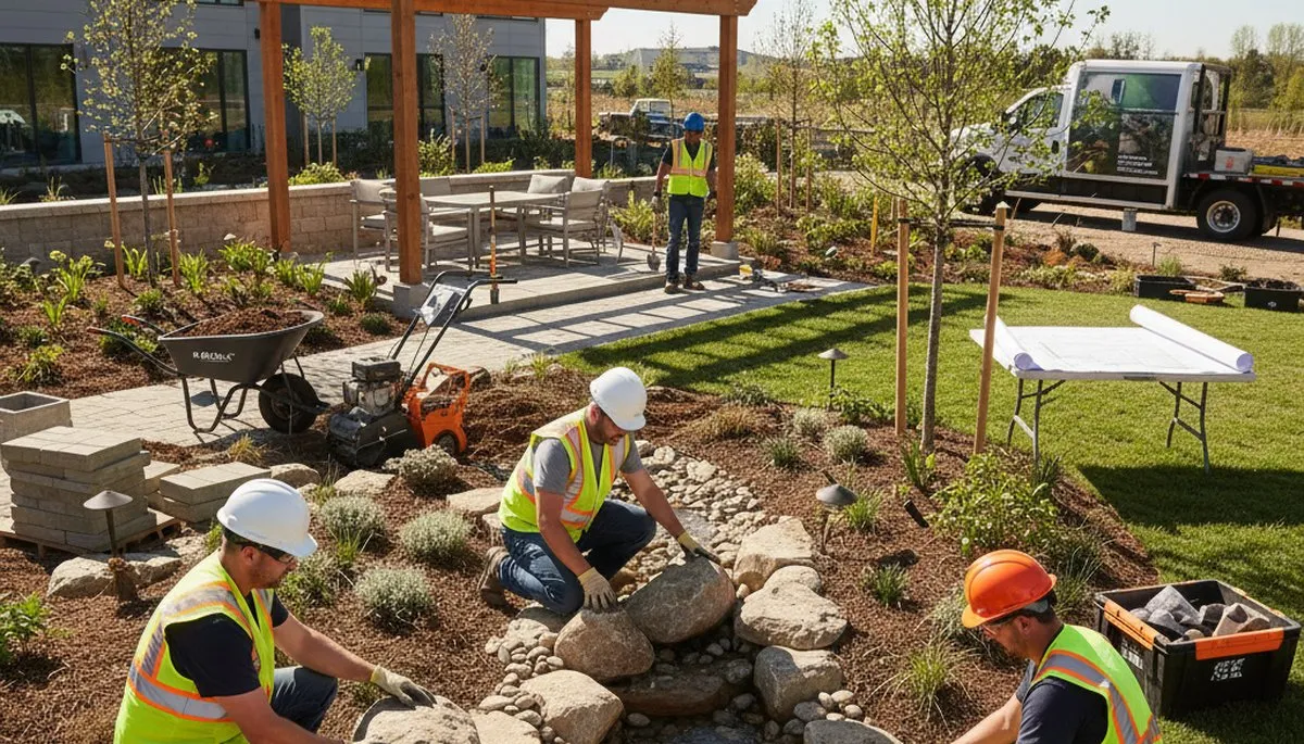 Landscape design for Oklahoma City, OK tree-service property with custom outdoor planting beds