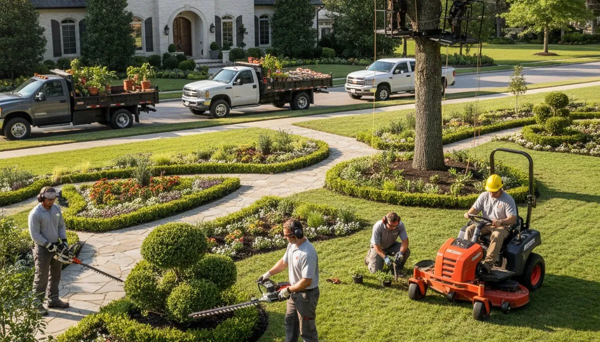 Oklahoma City landscaper improving a yard with professional tree care and maintenance services