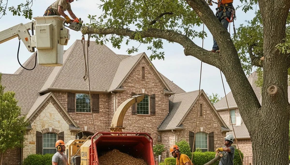 Professional tree service crew in Oklahoma City, OK trimming and removing trees with equipment