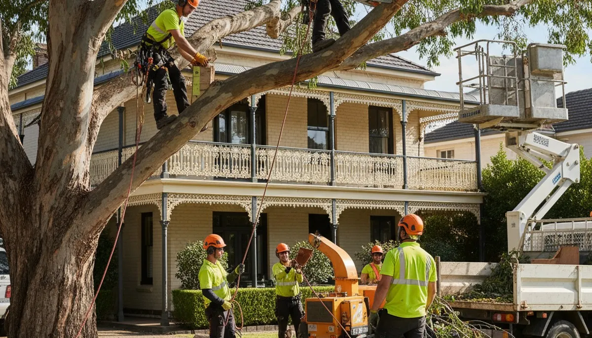Tree service crew trimming trees in Oklahoma City, OK for safe, professional property care