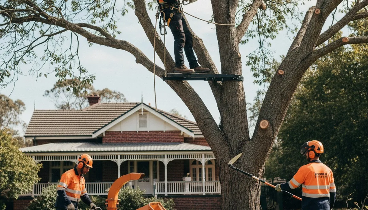 Tree service crew in Oklahoma City, OK performing professional tree trimming and removal cleanup